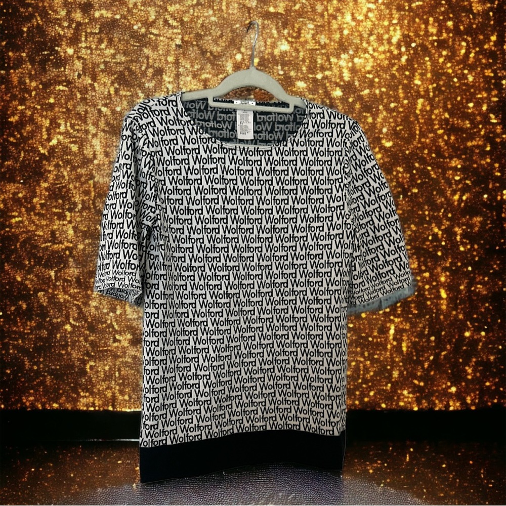 Wolford logo knit short sleeve shirt (M) white and black